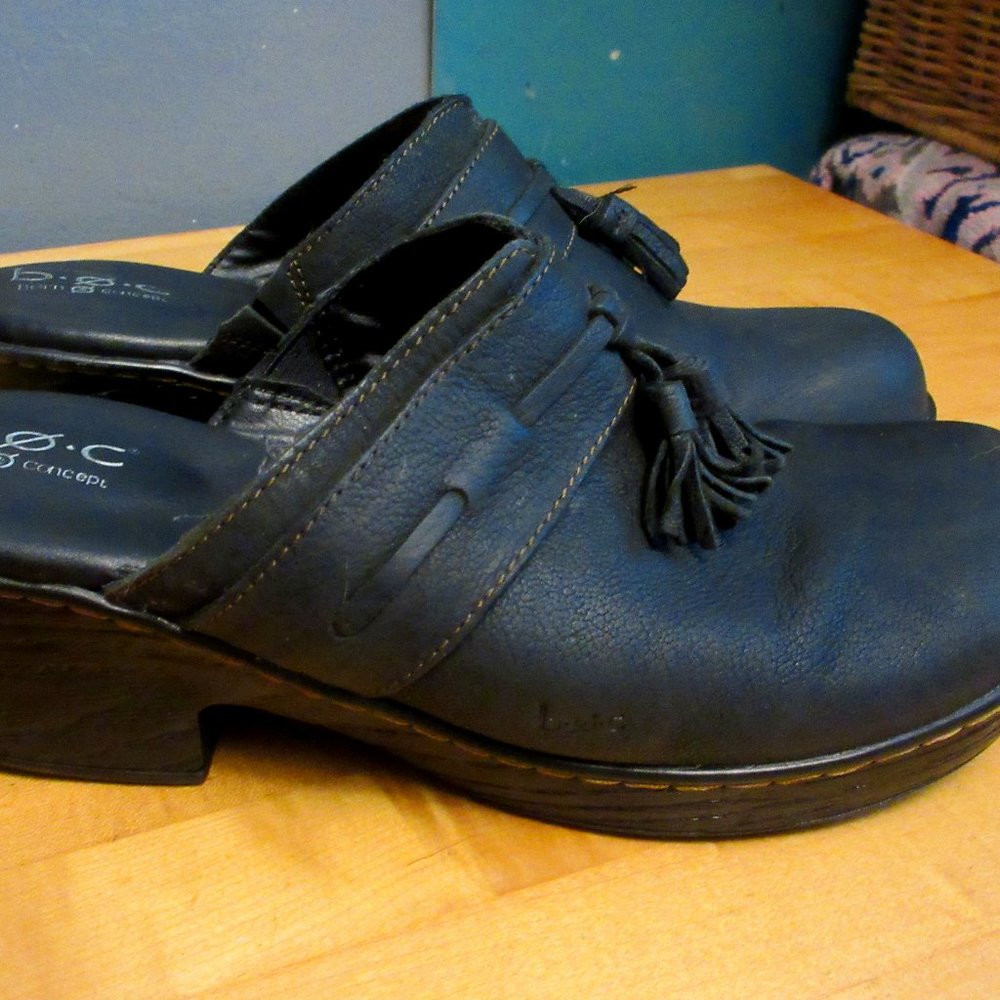 boc Black Leather Tassel Mules